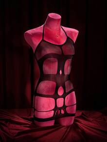 SpicyHot 1 pezzo Abito da donna sexy e maturo, senza schienale, senza maniche, con design traforato - nero - Visualizzare 5