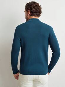 Manfinity CityGents Men's Casual Solid Color Crew Neck Ribbed Knit Sweater, Autumn/Winter - Dusty Blue - View 7