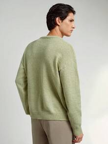 RONVEXI Áo len dài tay cổ tròn trễ vai màu trơn thường ngày cho nam, Thu/Đông - Màu xanh Bạc hà - Xem 3