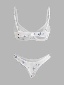 Floral Print Underwire Bra & Panty Lingerie Set - Multicolor - View 2