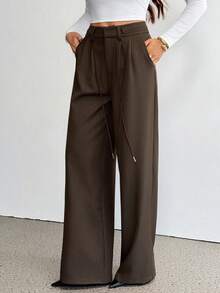 SHEIN Tall Women's Brown Pants, Suitable For Spring/Summer, Daily Wear, Commuting - Coffee Brown - View 6