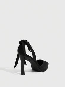 CUCCOO SZL Women's Elegant Pointed Toe Lace-Up Pumps For Commuting For Christmas - Black - View 4