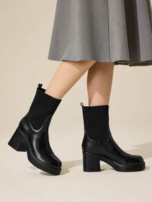 CUCCOO BASICS 女士厚底休闲百搭高跟踝靴 - 黑色 - 查看 4