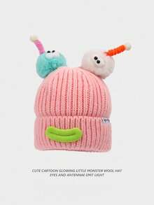 Zazumi New Style Funny Knitted Hat Windproof And Cold-Proof Ear Protection Hat, Hoodie Hat For Girls. Silly Hat, Autumn And Winter Knitted Hat, Cute Girls' Face Slimming Knitted Hat, Sausage Mouth Yarn Hat, Monster Hat - Multicolor - View 11