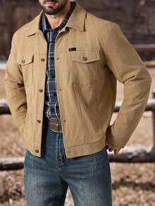 Manfinity Nomadique Men's Casual Solid Color Long Sleeve Jacket, Versatile For Winter Jackets Casual Cowboy Jacket For Shacket Western Style