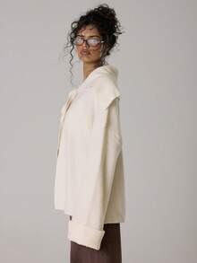 MUSERA 翻领细节，翻折袖口，柔软罗纹针织套头衫，休闲可爱，冬季舒适居家针织衫，Coco Cloud - 奶油色 - 查看 3