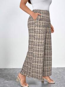 SHEIN Clasi Plus Size Women's Elegant Straight Leg Loose Fit Soft Comfortable Casual Pants, Suitable For Work And Daily Wear, Summer - Apricot - View 5