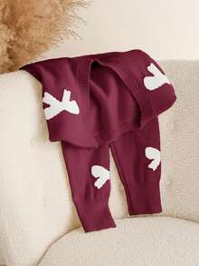 CosyJoli 秋冬季大码女式宽松V领蝴蝶图案长袖毛衣 - 紅色 - 查看 4