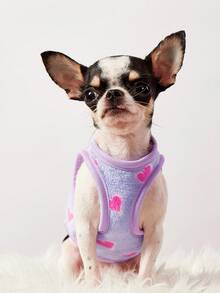 PETSIN 1pc Rose Red Love Printed Pet Tank Top Light Purple Autumn And Winter Warm Flannel Warm Pet Clothes - Multicolor - View 3