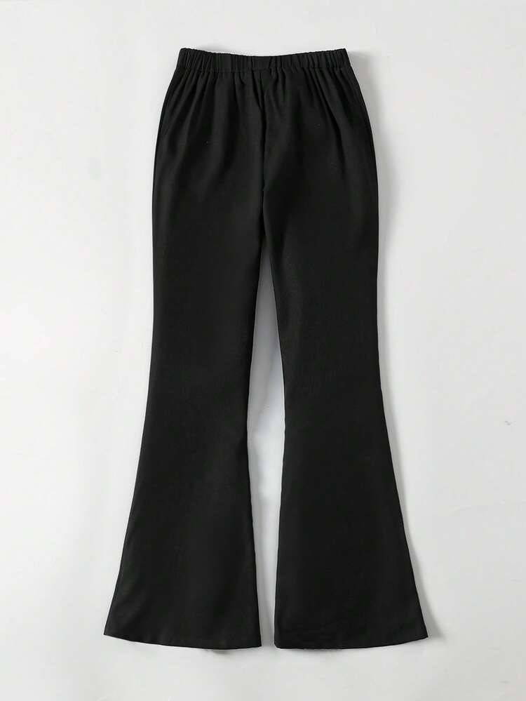 Tween Girls' Black Waistband Rhinestone Decor Casual Flare Pants