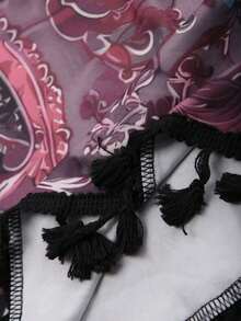 Sunspun 大码女式休闲波西米亚风腰果花针织喇叭袖流苏连衣裙 - 彩色 - 查看 6