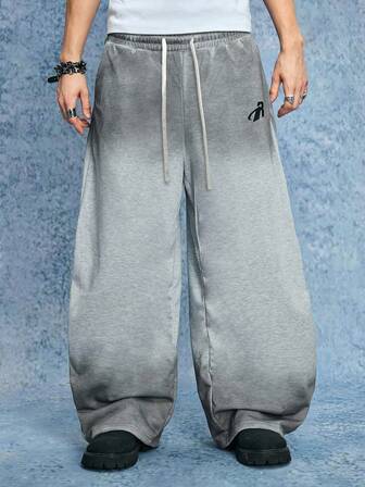 Grunge Punk Pantaloni della tuta larghi e ampi da uomo, lavati e con effetto vissuto, con stampa a spruzzo