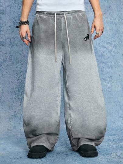 Grunge Punk Pantalon de survêtement ample à jambes larges, délavé et déchiré, avec effet de teinture par pulvérisation pour hommes