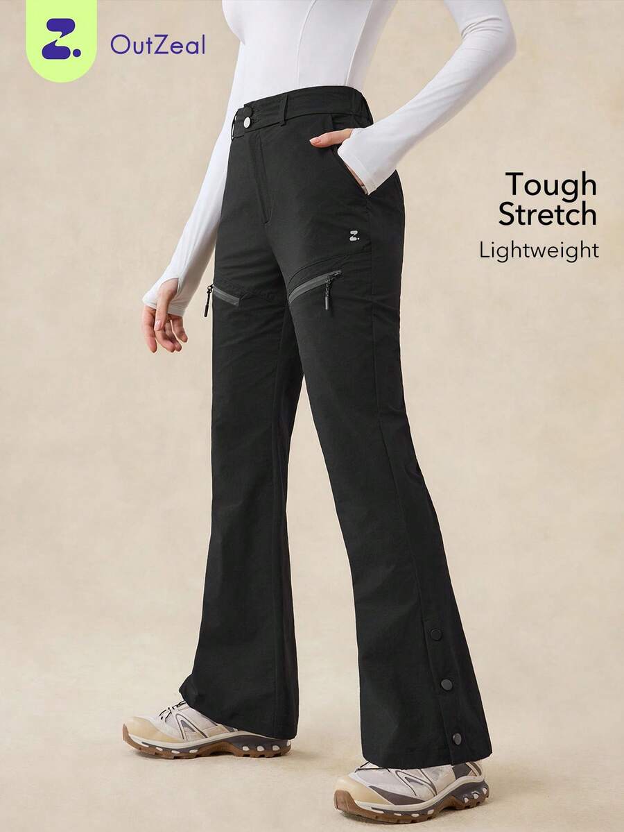 OutZeal 女士户外黑色裤子，适合露营、徒步旅行，防水弹力修身喇叭裤腿，带口袋 - 黑色 - 查看 1