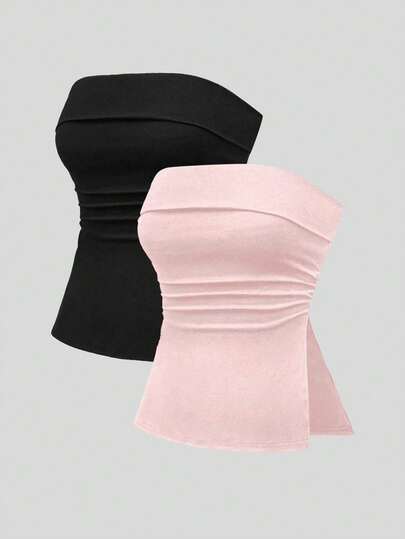 Grunge Punk Sexy Multi-Piece Black & White Solid Color Split Hem Women Tops