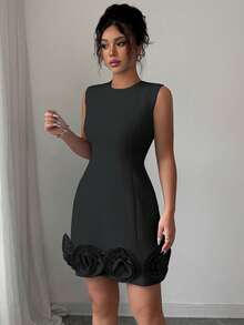 Rafferiza Elegant Fitted Floral Print Dress For Women Short Black Dress Black Sleeveless Dress Short Bodycon Dress Elegant Women Mini Dresses Dresses For Women - Black - View 4