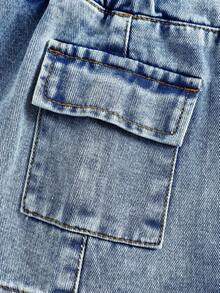 Young Girl' Y2k Blue Denim Pleated Skirt,Fall Clothes,Winter Clothing ,Casual And Fashionable Vacation Outfits,Street Wear,2000s Style  ,Christmas Clothing,Young Girl Denim  Skirt,Work Pockets Skirt,, Pleated Skirts