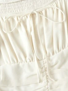 SHEIN MOD 杏色荷叶边灯笼袖女士长款连衣裙，秋季女装 - 杏色 - 查看 6