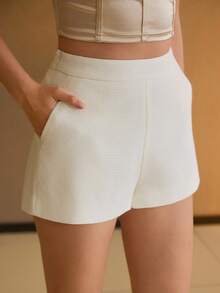 MOTF PREMIUM SOLID TEXTURED KNIT ZIP SIDE SLANT POCKET SHORTS - Beige - View 6