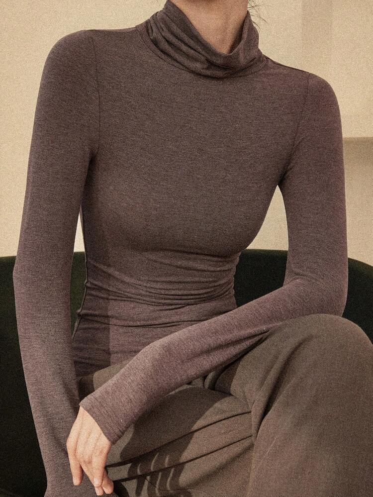 Women's Loose Casual Solid Color Long Sleeve T-Shirt, Versatile For Winter And Summer