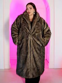 Pretty and Ole 女士长款人造皮毛大衣，冬季保暖毛绒夹克 - 灰色 - 查看 4