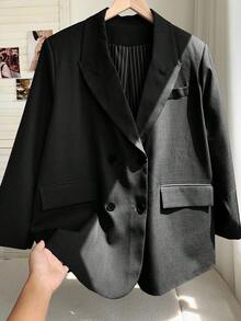 SHEIN EZwear 大码时尚黑色双排扣西装外套 - 黑色 - 查看 5