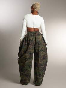 Denimoi 女士时尚迷彩印花喇叭牛仔裤 - 橄欖綠 - 查看 3