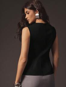 Hauture 女式性感办公室休闲前拉链荷叶边修身无袖上衣