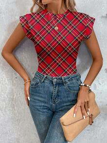 SHEIN LUNE Bộ áo liền thân nữ kẻ caro đỏ đen tối giản, phong cách thường ngày - Trang phục đi biển mùa xuân/hè cho kỳ nghỉ, tiệc tùng, lễ đón năm mới, phong cách preppy và những buổi đi chơi mùa xuân, thường ngày. - Nhiều màu - Xem 3