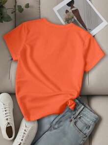 EMERY ROSE Women's Slogan Graphic Tee, Made In The 70's, Women Summer Top - Orange - View 2