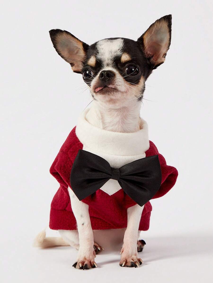 PETSIN 1 pieza Ropa de otoño e invierno para mascotas grandes, perros de pelo dorado. Traje para gatos Corgi, ropa para gatos, suministros para perros, con moño rojo dorado y negro. - Rojo - Ver 1
