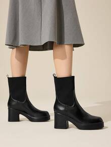 CUCCOO BASICS 女士厚底休闲百搭高跟踝靴 - 黑色 - 查看 5