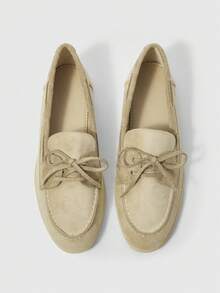 Sleekvia Giày bệt buộc dây cho nữ, thiết kế đơn giản, tiện dụng hàng ngày - Màu be - Xem 2