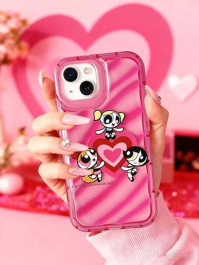THE POWERPUFF GIRLS X SHEIN Puffburst Girls Pattern Shockproof Case,Transparent Cute-Style Phone Case, Fashionable And Minimalist Shock-Absorbing & Drop-Resistant TPU Soft Phone Case, Compatible With IPhone 13/16 Pro Max/17/Air/17 Pro/17 Pro Max, Suitable For Cartoon Lovers - Daily Use & Gift