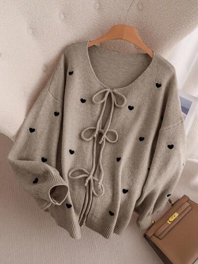 CosyJoli Damen Große Größen Herz gestrickter Cardigan, französisch elegante Mode Herbst/Winter Strickjacke