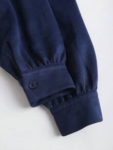 Sweetra Gaun Mini A-Line Wanita Model Terbaru Musim Semi/Gugur, Cocok untuk Jalan-jalan, Liburan, Perjalanan, dan Gaya Kuliah, Terbuat dari Kain Suede Warna Polos dengan Desain Lipit di Pinggang. - Navy Blue - View 4