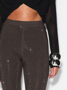 KIZN 热熔装饰高腰紧身裤，饰有闪亮水钻细节，适合晚宴派对场合 - 巧克力棕 - 查看 6