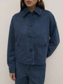 Nöista Oversized Button-Front Jacket With Classic Collar And Relaxed Silhouette. Soft-Touch Fabric Designed For Layering, Ideal For Spring Looks, Casual Outfits And Transitional Spring Weather. - Royal Blue - View 5