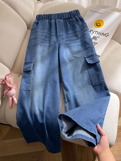 Genkimix Kids 青少年男孩口袋装饰休闲时尚直筒牛仔裤