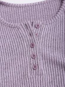 Sweetra Women Light Purple Ribbed Fabric 2-Piece Set,Fall Winter Casual Lounge Plush Ruched Design Adjustable Waistband Textured Open Front Outfit - Purple - View 7