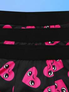 Notgurli 3pcs/Pack Men's Funny Heart Print Comfortable Boxer Briefs, Valentine's Day Gift - Black - View 4