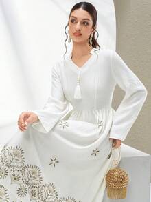 Al Najma New Elegant Embroidered Lantern Sleeve Dress, Suitable For Vacation, Daily Wear, And Gatherings - Apricot - View 4
