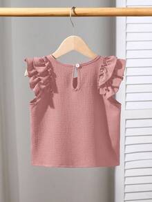 Genkimix Kids 女童纹理面料休闲T恤，带荷叶袖 - 粉色 - 查看 2