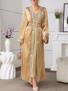 Al Najma 刺绣串珠连衣裙，土耳其和阿拉伯传统女式长袍