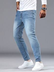 Manfinity Homme Quần Jeans Nam Túi Cài Nút Đơn Giản Đa Năng Thường Ngày - Rửa nhẹ - Xem 4