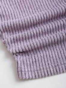 Sweetra Women Light Purple Ribbed Fabric 2-Piece Set,Fall Winter Casual Lounge Plush Ruched Design Adjustable Waistband Textured Open Front Outfit - Purple - View 4