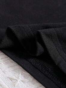 SHEIN GraphicGems Áo thun đen cổ tròn tay ngắn in hình vương miện lấp lánh 3D "Sinh nhật lần thứ 6" của cô gái trẻ, thích hợp cho tiệc sinh nhật - màu đen - Xem 4