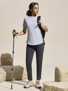 Exploreva Women's Outdoor Short - Sleeve Sports T - Shirt With More Comfortable And Skin - Friendly Stitching, Suitable For Outdoor Sports, Running, Fitness And Yoga. - Grey - View 3