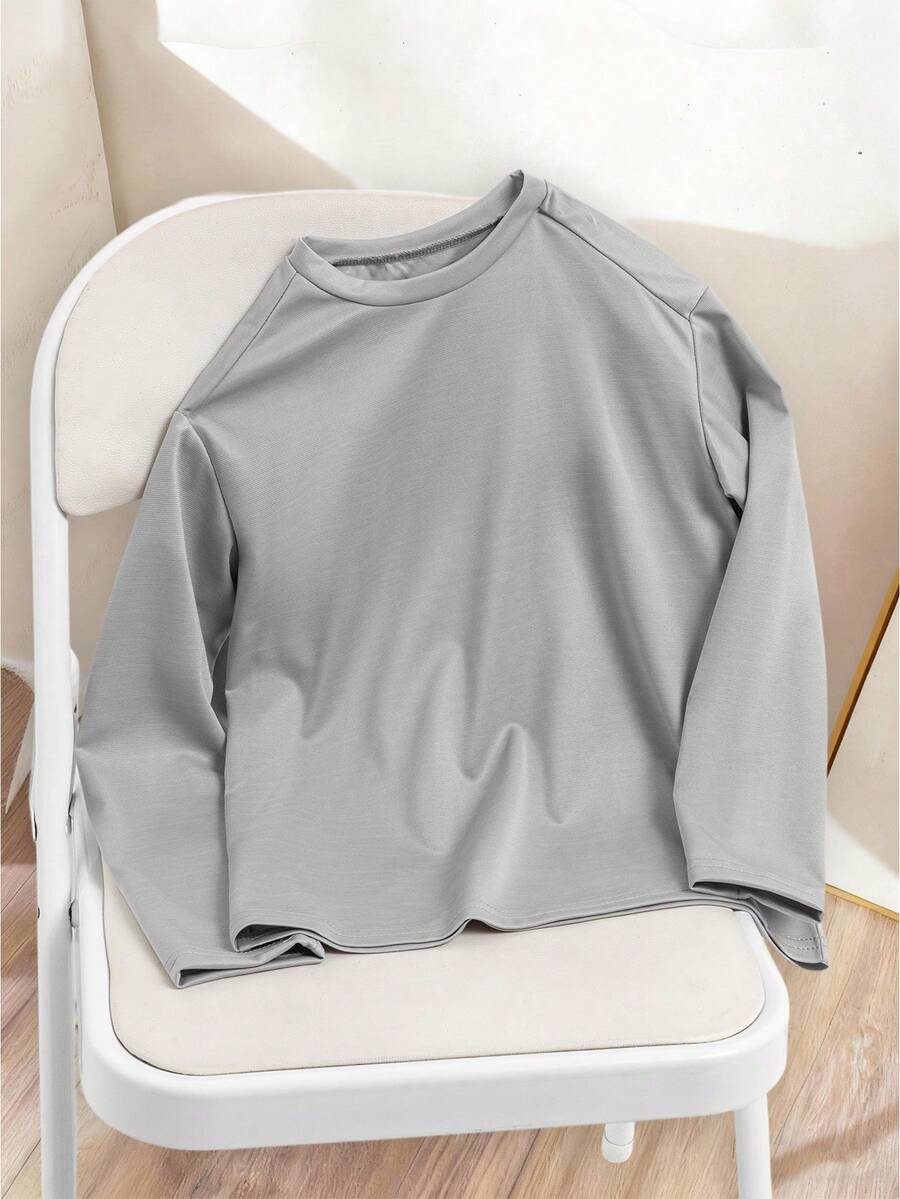 SHEIN 青少年男童休闲简约短袖T恤,适合所有季节 - 灰色 - 查看 1