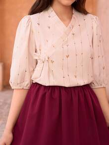 2pcs/Set Teenage Girls' Blouse + Skirt Set, Featuring Middle Eastern Color Palette And Modest Tailoring, Suitable For Ceremonies And School Events - Multicolor - View 5